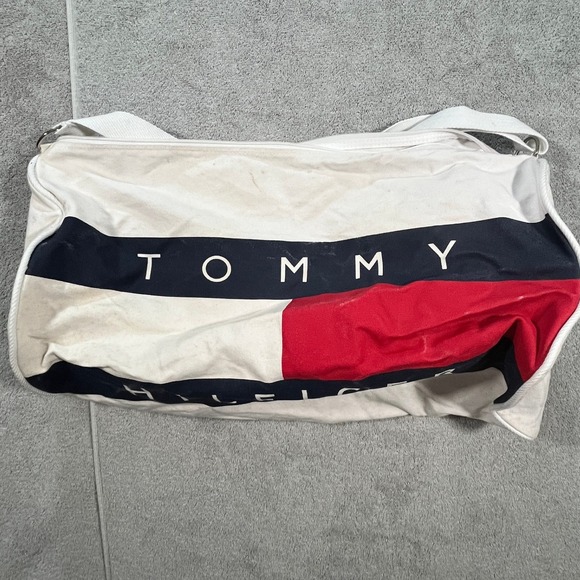 Vintage Tommy Hilfiger 90's Y2K White Duffle Bag, Large Flag Logo, 21"x 15"x 6" - Picture 1 of 6